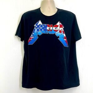 Fruit of the Loom - MURICA American Flag Colored Graphic Black Short Sleeve T XL